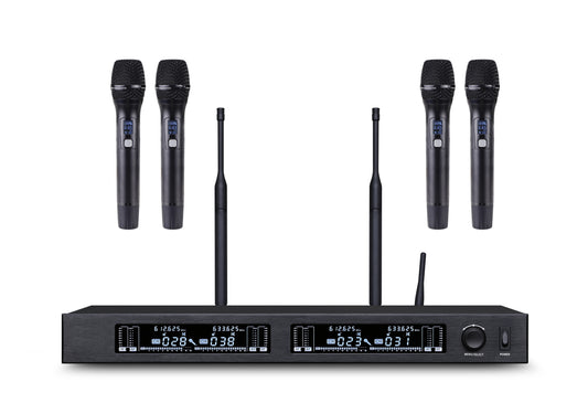 All-auto Smart Wireless Microphone System  A500  Covering a range of 300 meter / 980 ft  One Receiver+ 4 Mics  Optional Stacking up to 5 sets w/ 20mics