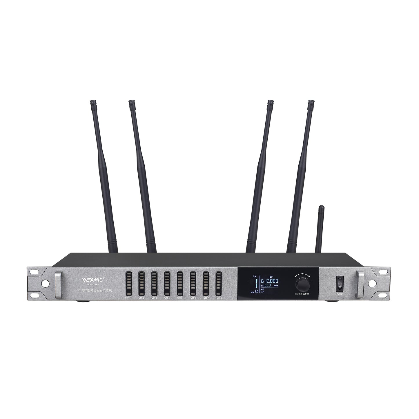 All-auto Smart Wireless Microphone System A800 Covering a range of 300 meter / 980 ft One Receiver+ 8 Mics Optional Stacking up to 3 sets w/ 24mics